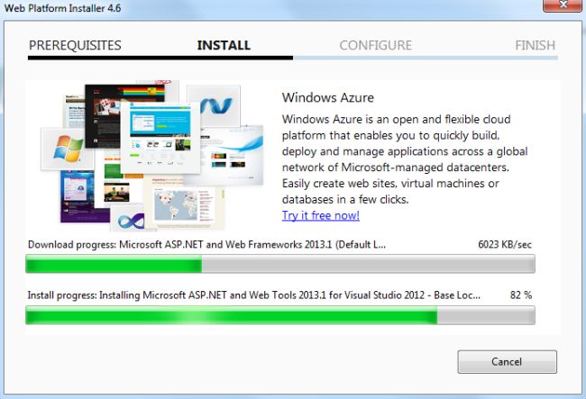 Installation Progress in WebPlatform Installer