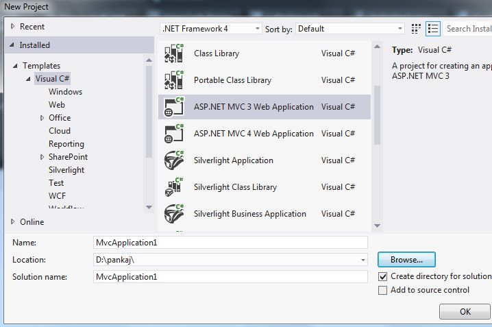 MVC Application in Visual Studio 2012