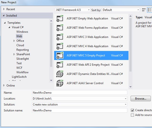 Mvc5 Project in VS 2012