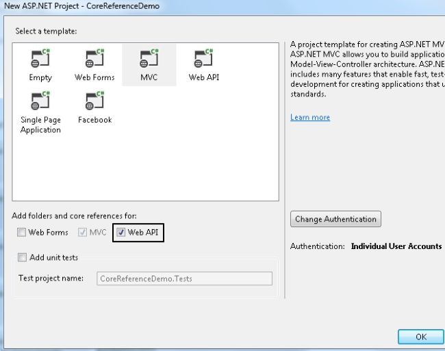 Adding Web API Core Reference