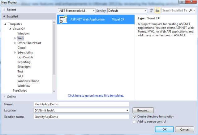 Create Project in VS 2013