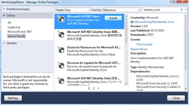 Owin Authentication in NuGet