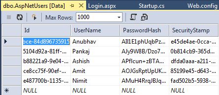 Table Data in Server Explorer