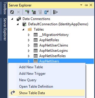 Table in Server Explorer