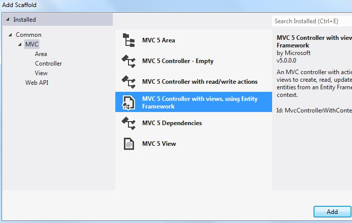 Adding Controller with Entity Framework