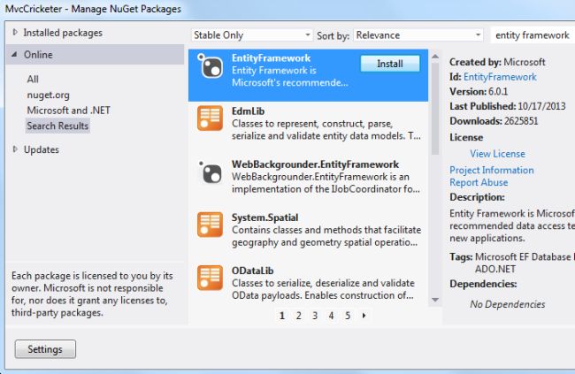 Adding Entity Framework