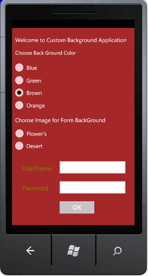 brown background in windows phone application