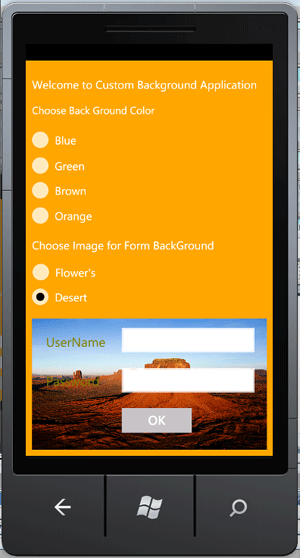desert image background in windows phone application