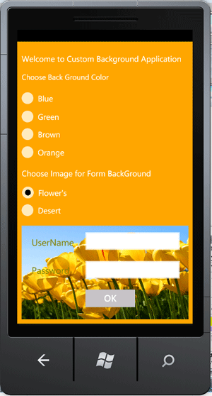 flower image background in windows phone application