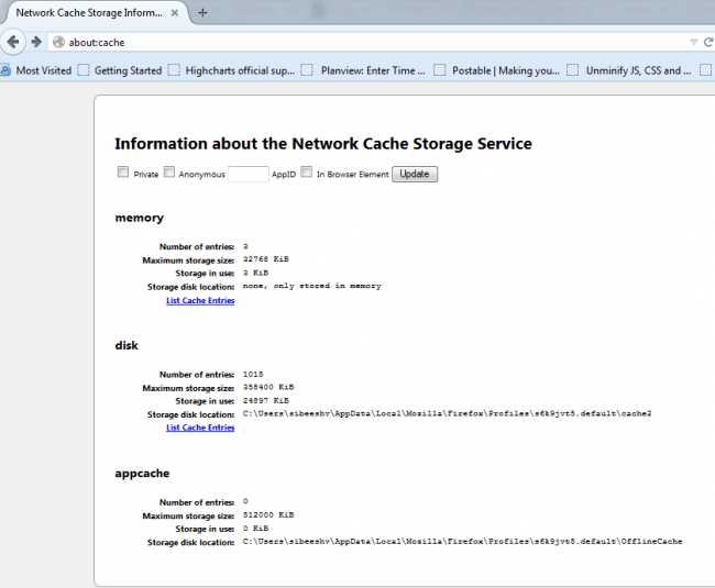 See Cached Files In Mozilla