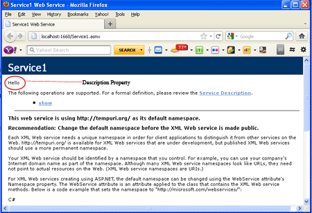 name property of webservice