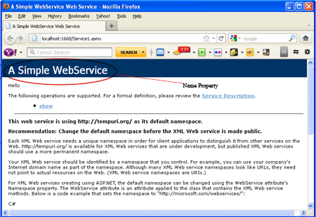 name property of webservice