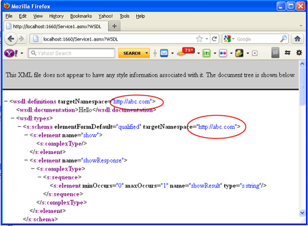 namespace property of webservice