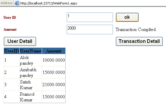 transaction in web service