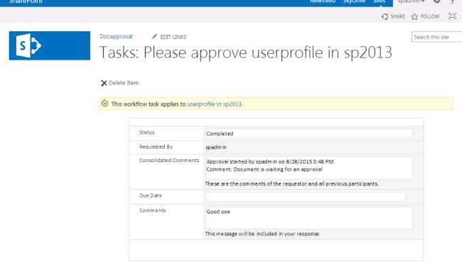 click on the approved status