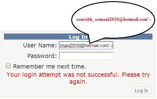 SQL Injection when attacker knows username
