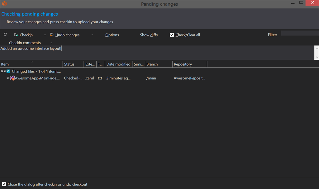 Pending Changes screen