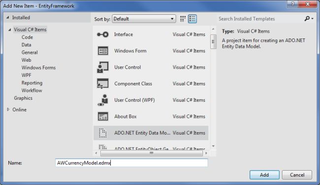 Adding an ADO.NET Entity Data Model