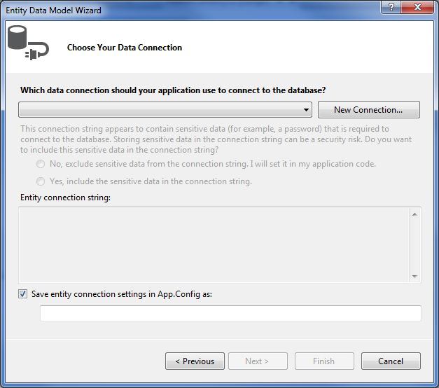 Entity Data Model Wizard - Choose Your Data Connection screen