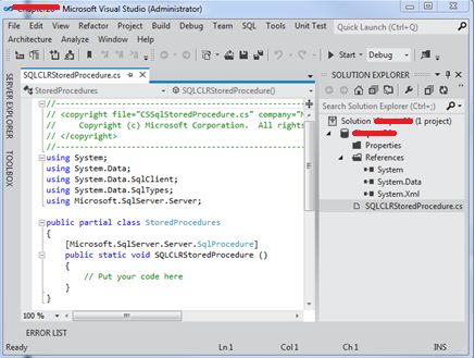 Showing Visual Studio after adding the SQL CLR