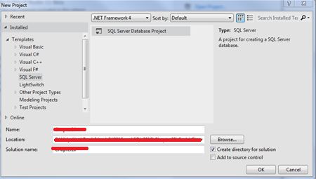 Shwoing SQL Server Database Project template