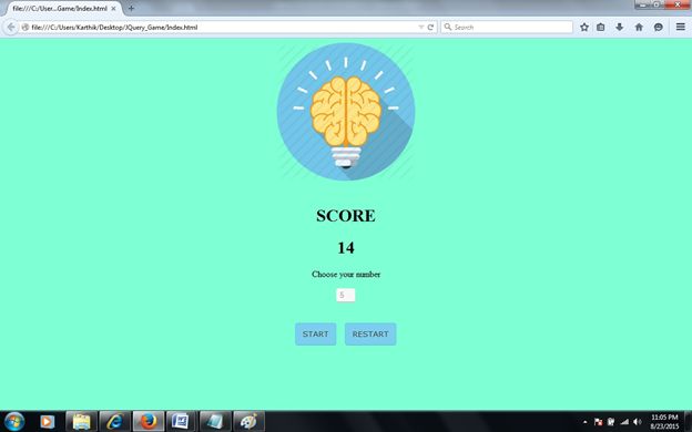 Game main page with score