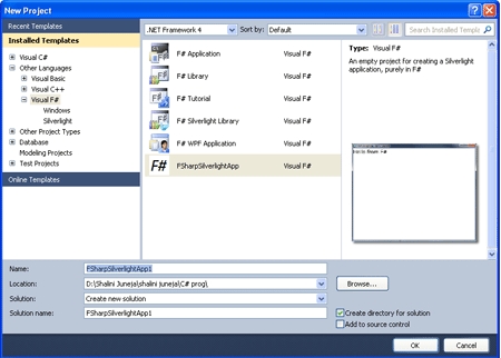 New Project Dialog Box