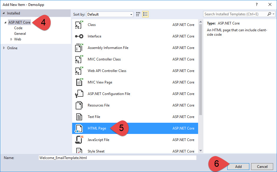 Send Email using Templates in ASP.NET Core Applications