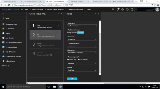 virtual machine size
