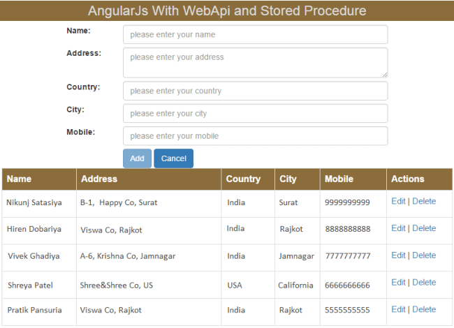 MVC AngularJS CRUD Operation Using WEB API 2 With Stored Procedure
