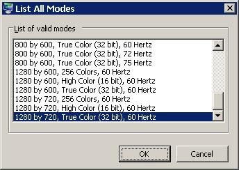 Figure 2. Listing All Display Modes Supported