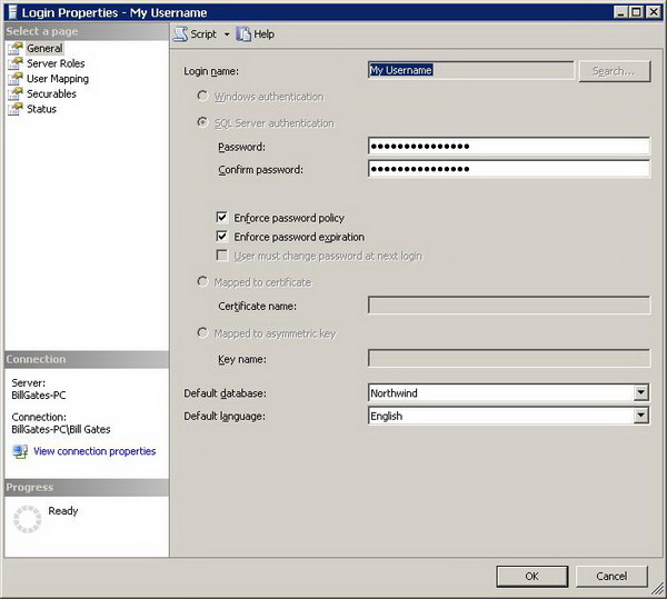 Figure 2 - Login Properties Dialog