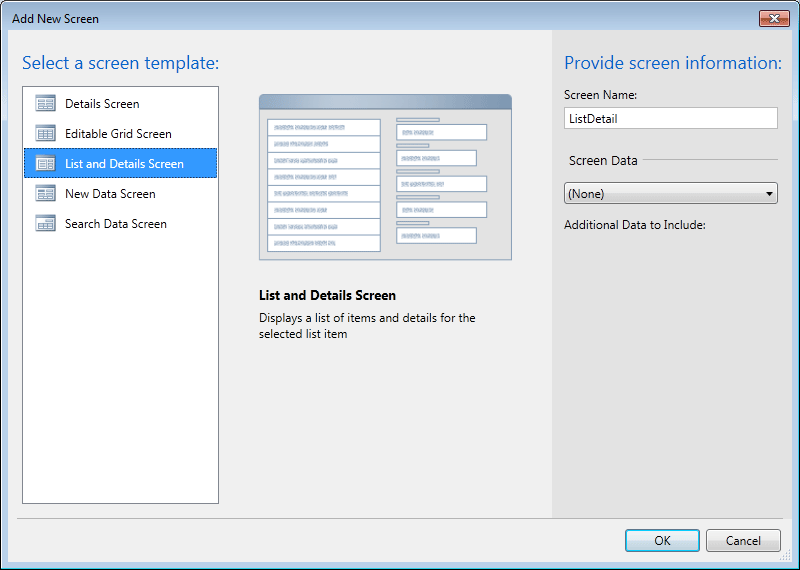 add screen template in LightSwitch