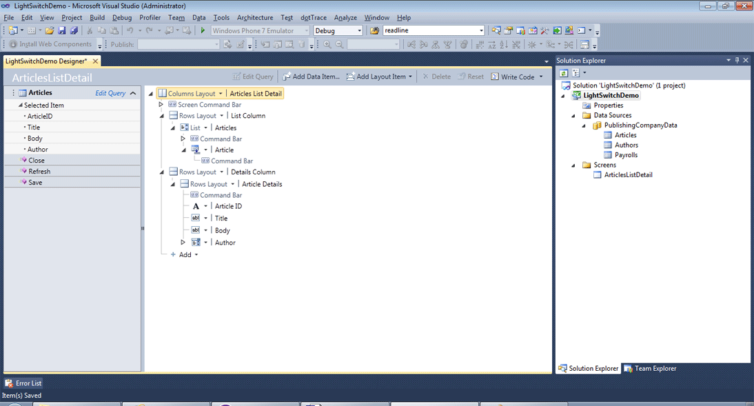 Table in LightSwitch 2011