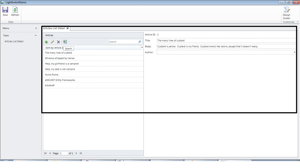 default design in LightSwitch 2011