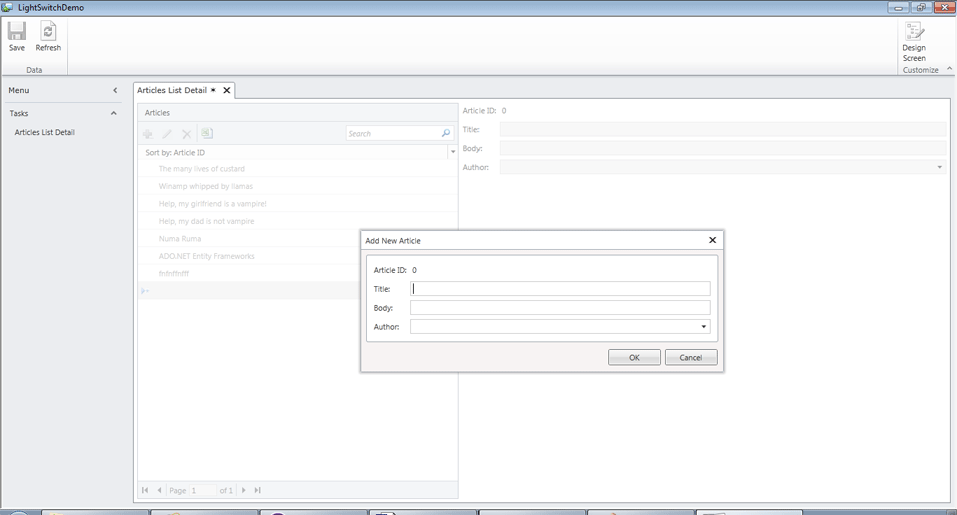 dialog box in LightSwitch 2011