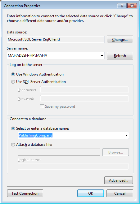 setup the connection in LightSwitch 2011