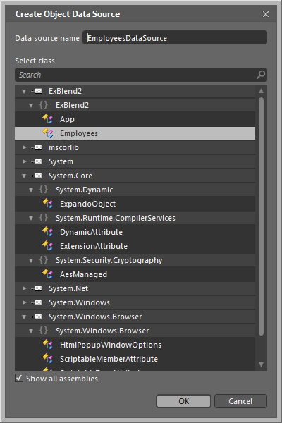 ObjectDataSource in blend application