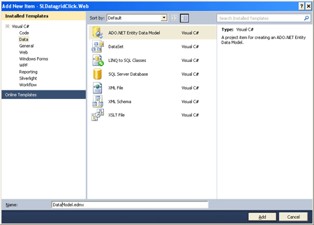 Add DataModel in silverlight
