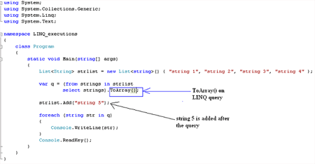 immediate execution of the LINQ 