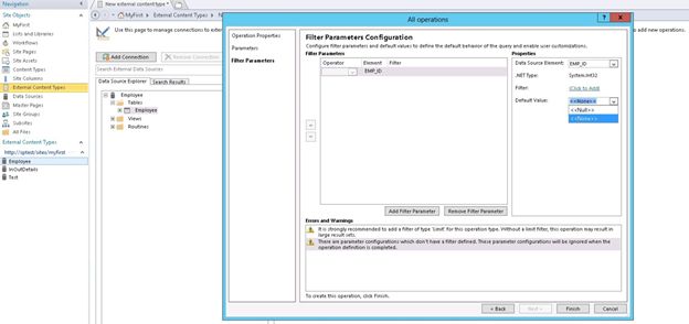 Options for Filter parameters Configuration