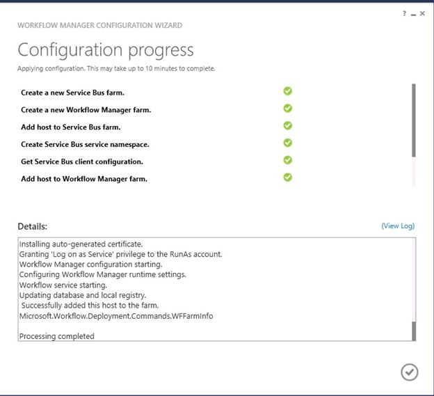 Configuration progress window