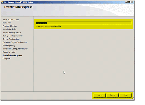 Installation Progress of sql server
