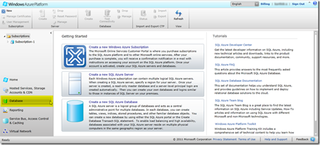 Database in windows azure