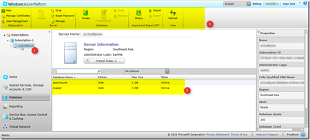 subscription list in windows azure