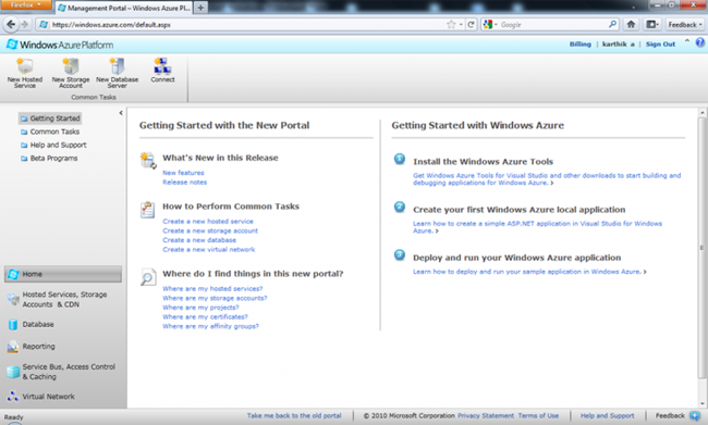 main screen of the portal