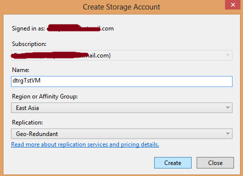 create storage account