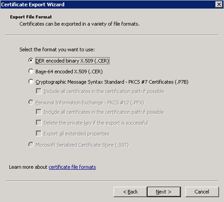 Export the Security Certificate Sharepoint