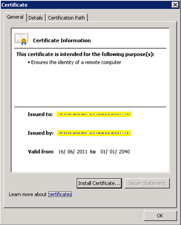 View Certificates link in Sharepoint