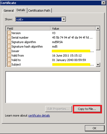 View Certificates link in Sharepoint